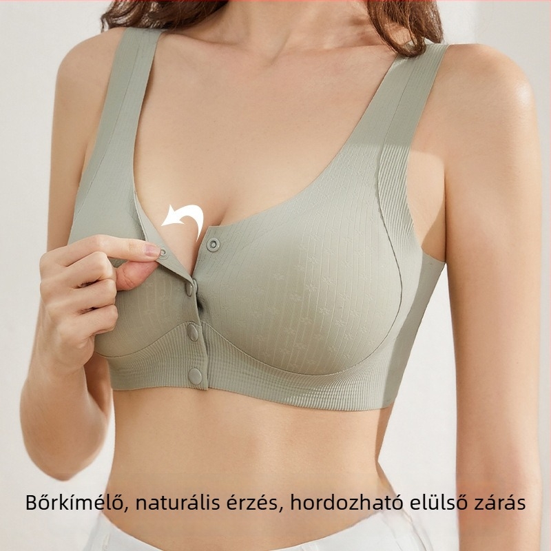 Plusz méretű tank-topp stílusú, seamless melltartó, elülső záródású, vezeték nélküli, vékony formázott kosár, fél-fix kosár, rögzített dupla pántok