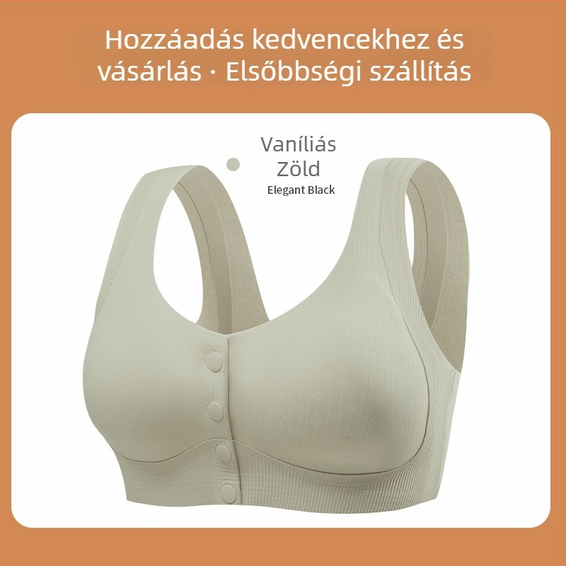 Plusz méretű tank-topp stílusú, seamless melltartó, elülső záródású, vezeték nélküli, vékony formázott kosár, fél-fix kosár, rögzített dupla pántok