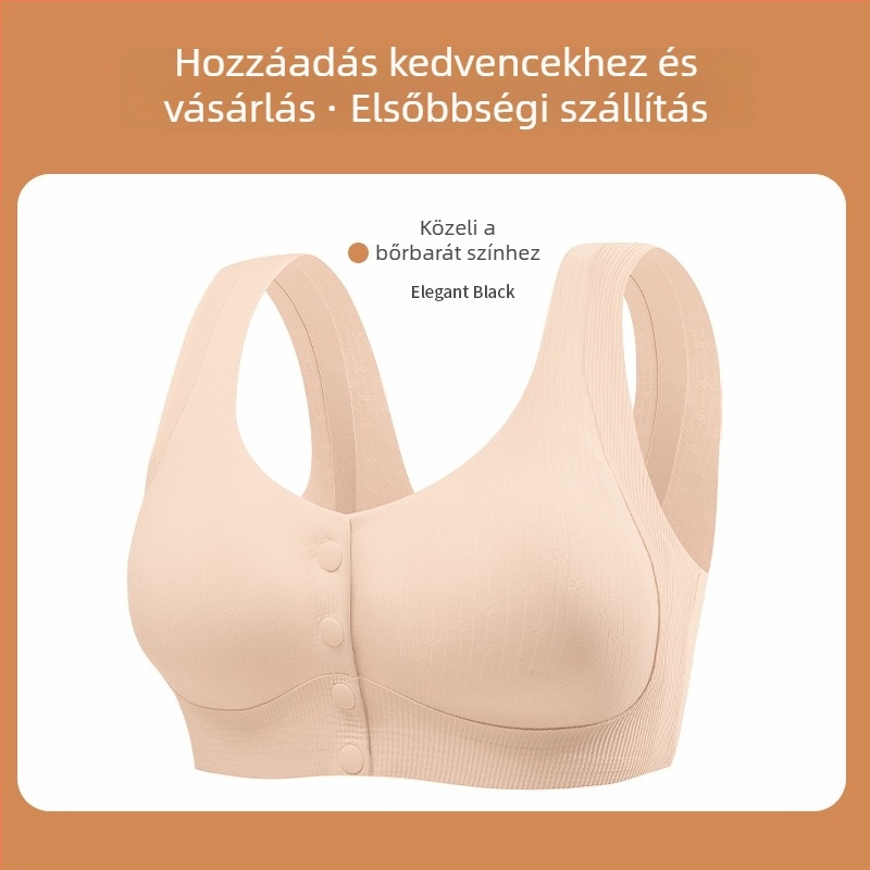 Plusz méretű tank-topp stílusú, seamless melltartó, elülső záródású, vezeték nélküli, vékony formázott kosár, fél-fix kosár, rögzített dupla pántok