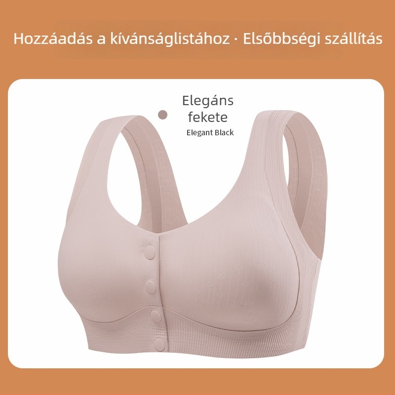 Plusz méretű tank-topp stílusú, seamless melltartó, elülső záródású, vezeték nélküli, vékony formázott kosár, fél-fix kosár, rögzített dupla pántok