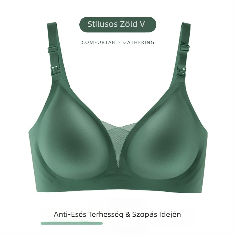 Terhes- és szoptatós melltartó, varrás nélküli, vékony formázott kosár, kivezető vas rendszer nélkül, fix kettős vállpántok, hátul négy sor kapocs, egyszerű és természetes stílus; fő anyag: 55% nylon; bélés: 30–50% spandex
