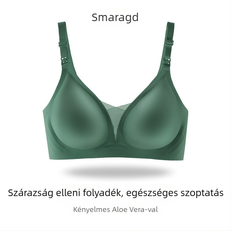 Terhes- és szoptatós melltartó, varrás nélküli, vékony formázott kosár, kivezető vas rendszer nélkül, fix kettős vállpántok, hátul négy sor kapocs, egyszerű és természetes stílus; fő anyag: 55% nylon; bélés: 30–50% spandex
