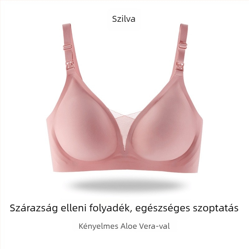 Terhes- és szoptatós melltartó, varrás nélküli, vékony formázott kosár, kivezető vas rendszer nélkül, fix kettős vállpántok, hátul négy sor kapocs, egyszerű és természetes stílus; fő anyag: 55% nylon; bélés: 30–50% spandex