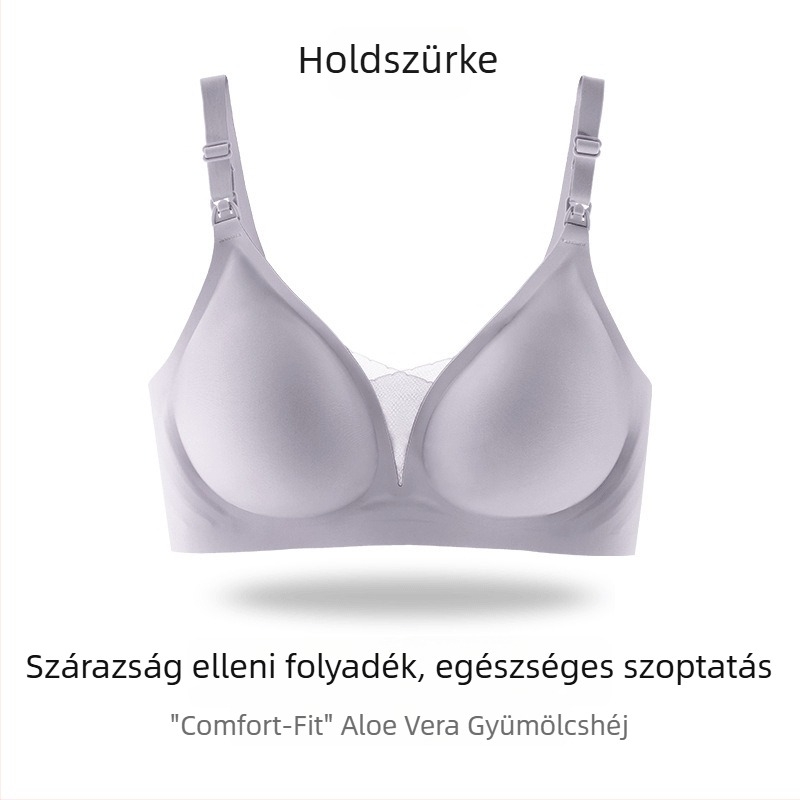 Terhes- és szoptatós melltartó, varrás nélküli, vékony formázott kosár, kivezető vas rendszer nélkül, fix kettős vállpántok, hátul négy sor kapocs, egyszerű és természetes stílus; fő anyag: 55% nylon; bélés: 30–50% spandex