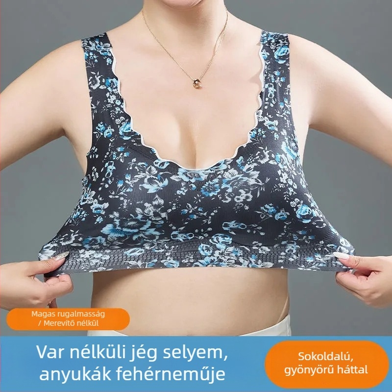 Nyári melltartó vezeték nélküli háttámasz-sal, varrás nélküli, ultra vékony ice silk anyag, nagy méretek, teljes kosár