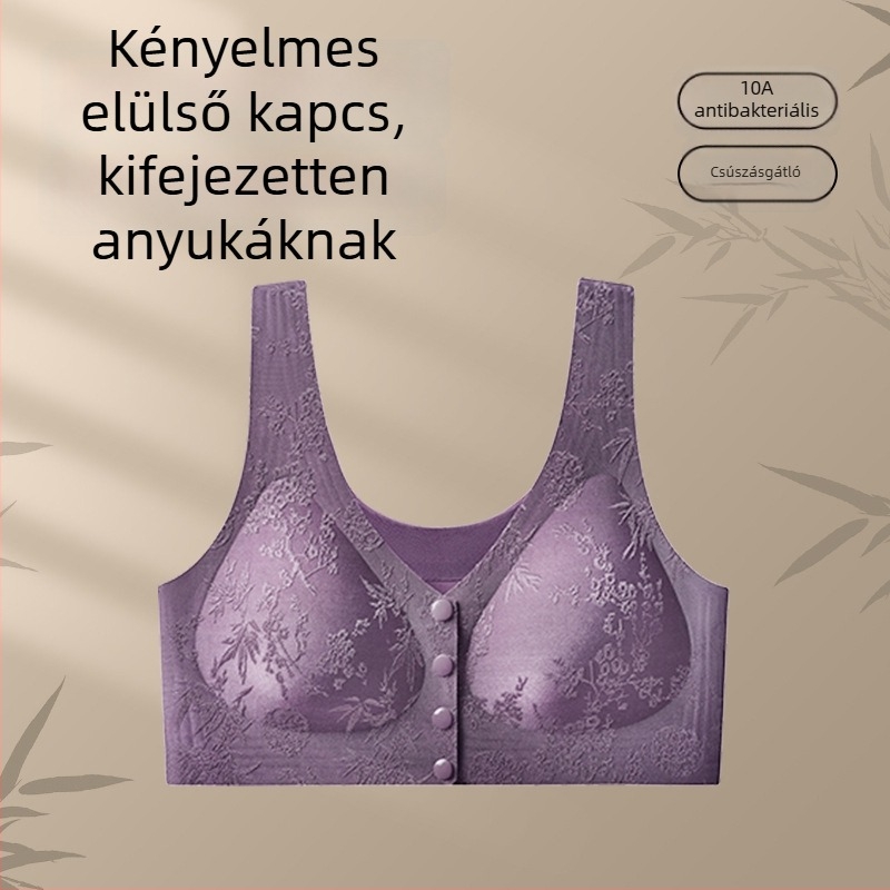 Meizhai anyáknak szóló melltartó: könnyen fel- és levenhető, 10A antibakteriális, elöl kapcsos, fémmentes, nemzeti stílusú domborított dizájn középkorú és idősebb nőknek.
