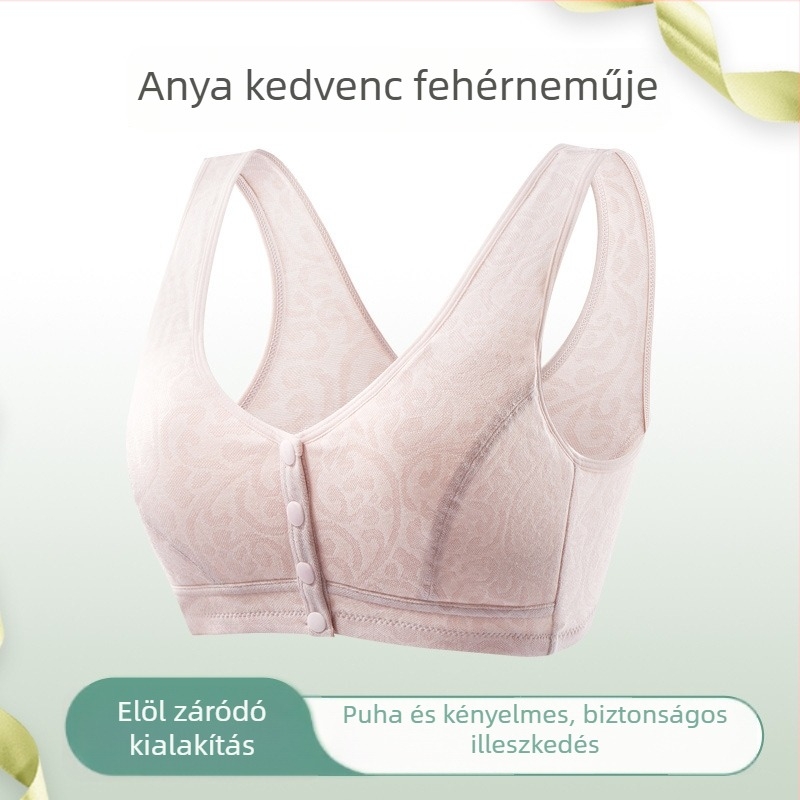 Elöl záródó, vezeték nélküli melltartó, vest-stílus, lélegző és kényelmes idős nőknek