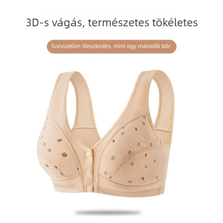 Pamut melltartó elöl záródó, merev vállpántokkal, teljes kosár, vékony kialakítás