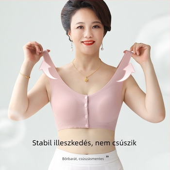 Nyári mellény-stílusú melltartó idős nőknek, elöl záródó, acélgyűrű nélküli, 3/4 kosár, vékony formázó kosár, anyag: nejlon és spandex bélés