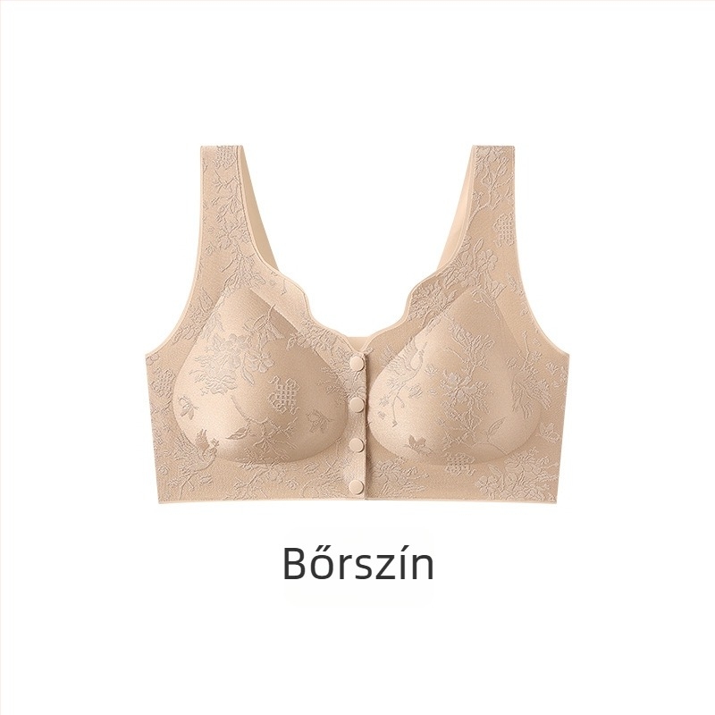 Kínai stílusú reliefes elöl záródó női melltartó, push-up, anti-sagging, mellény-stílus, nagy méret