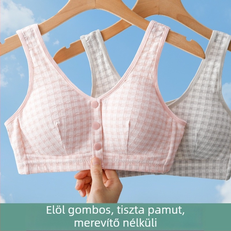 Pamutból készült elöl záródó, merevítő nélküli melltartó időseknek, kényelmes, nagy méret