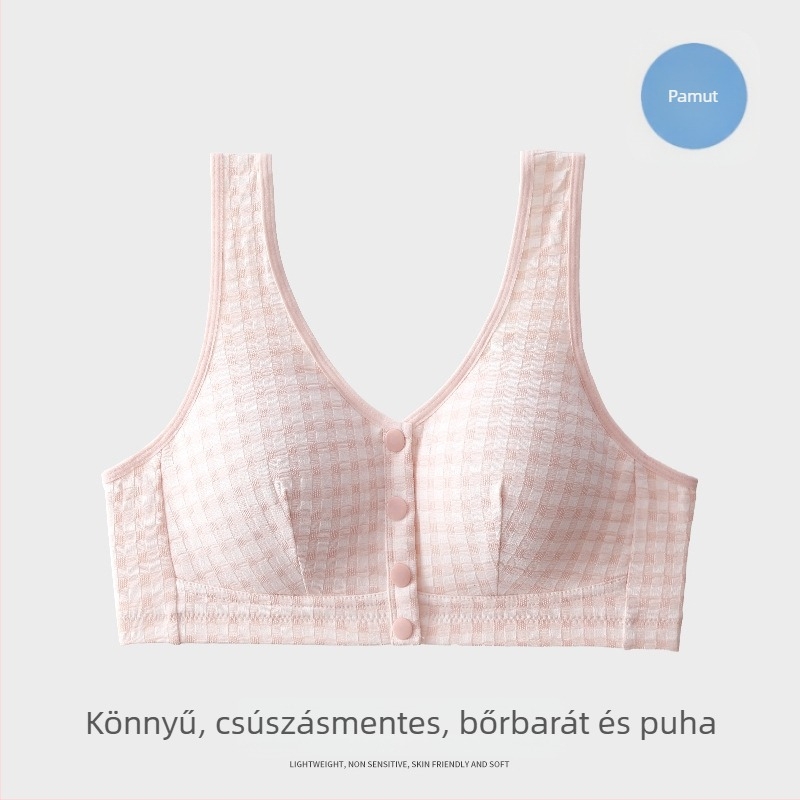 Pamutból készült elöl záródó, merevítő nélküli melltartó időseknek, kényelmes, nagy méret