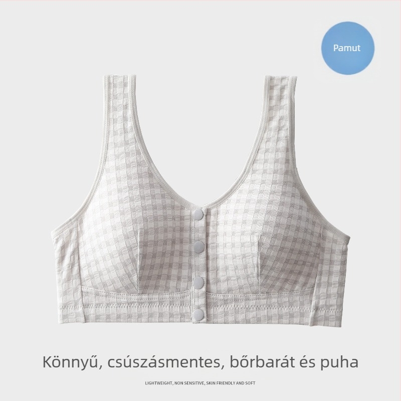 Pamutból készült elöl záródó, merevítő nélküli melltartó időseknek, kényelmes, nagy méret