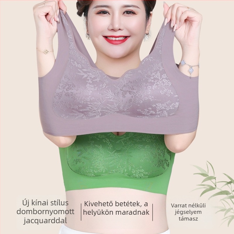 Varrás nélküli melltartó középkorú és idős nők számára, domborított jacquard mintázat, vékony fazon, emelés, tartás, lélegző