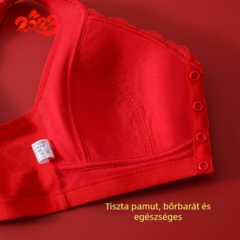 Nagy méretű piros melltartó idős nőknek, elöl záródó, 100% pamut, Nyúl éve szett