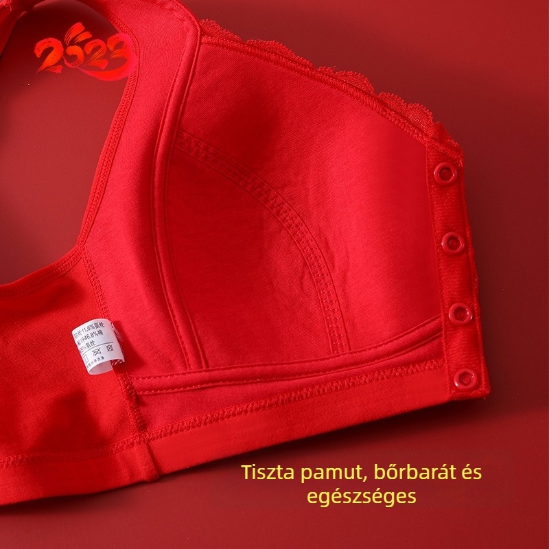 Nagy méretű piros melltartó idős nőknek, elöl záródó, 100% pamut, Nyúl éve szett