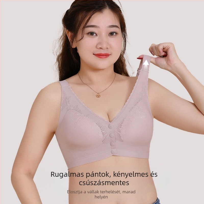 Pluszméretű melltartó középkorú és idősebb nőknek, elöl kapcsos zárás, vezeték nélküli, sima hátsó dizájn, puha támasz