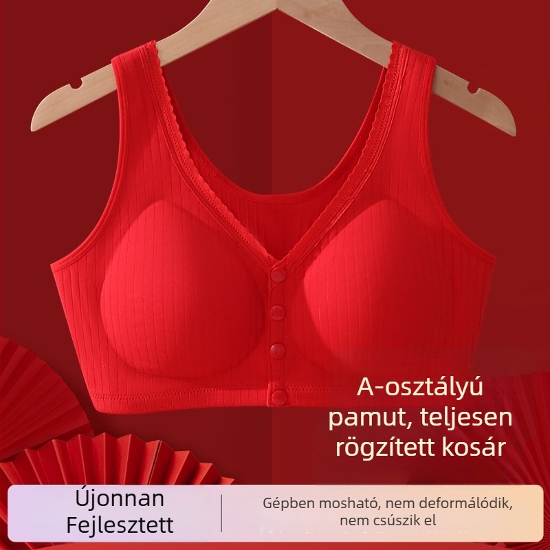 Teljes kosárú melltartó, vezeték nélküli, előre záródó, középkorú nőknek, piros
