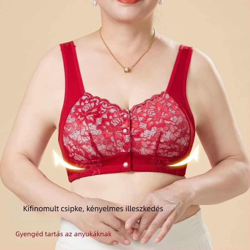 Plusz méretű drót nélküli melltartó elöl gombos, mellény-stílus, piros