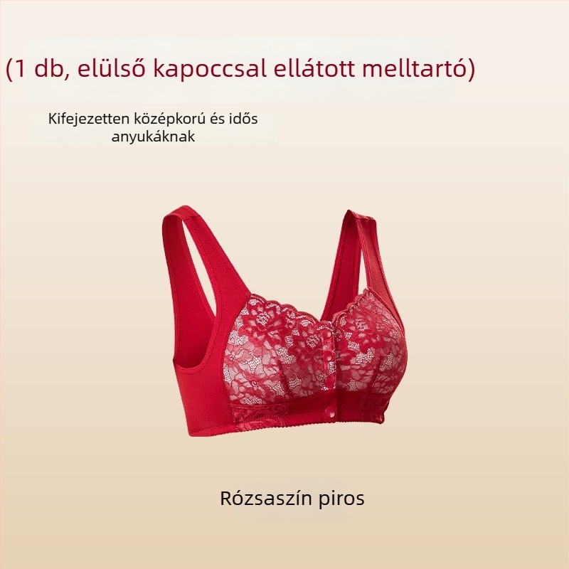 Plusz méretű drót nélküli melltartó elöl gombos, mellény-stílus, piros