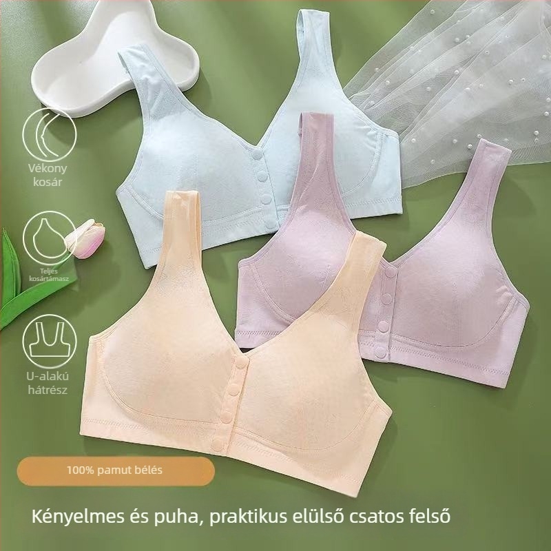 Plusz méretű melltartó anyáknak és középkorú-idős nőknek, merevítő nélkül, elől záródó, mellény-stílus, pamut jacquard bélés, 3/4 kosár