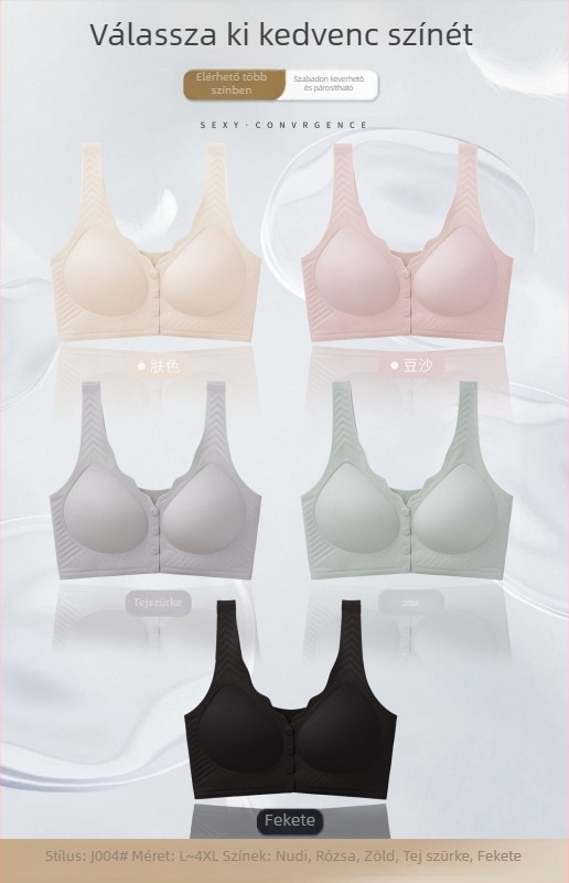 Elöl záródó melltartó szoptatáshoz, mellény-stílus, vékony formázott kosarak, lélegző nylon anyag (70–80% nylon), bélés spandex
