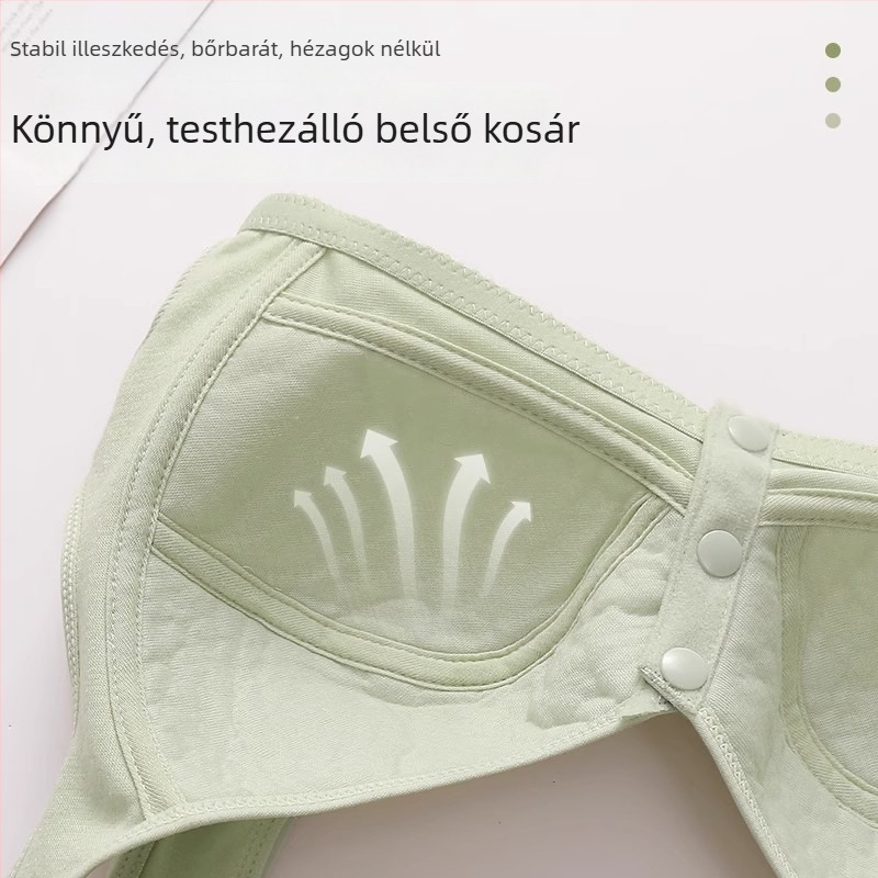 100% pamutból készült mintás melltartó középkorú nőknek, elől záródó, vékony formázott kosárral, drót nélküli