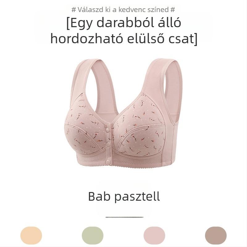 100% pamutból készült mintás melltartó középkorú nőknek, elől záródó, vékony formázott kosárral, drót nélküli