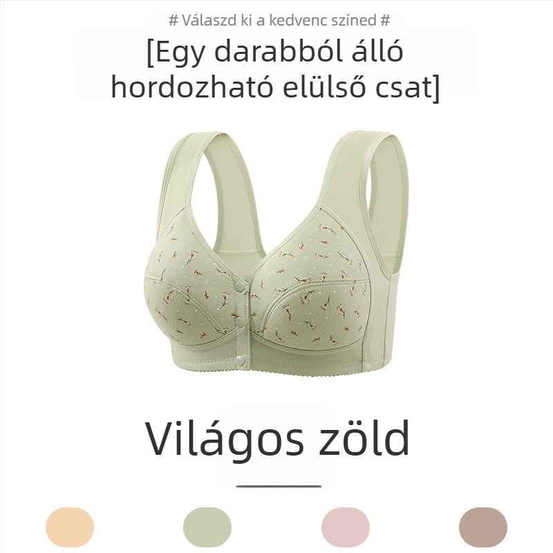 100% pamutból készült mintás melltartó középkorú nőknek, elől záródó, vékony formázott kosárral, drót nélküli