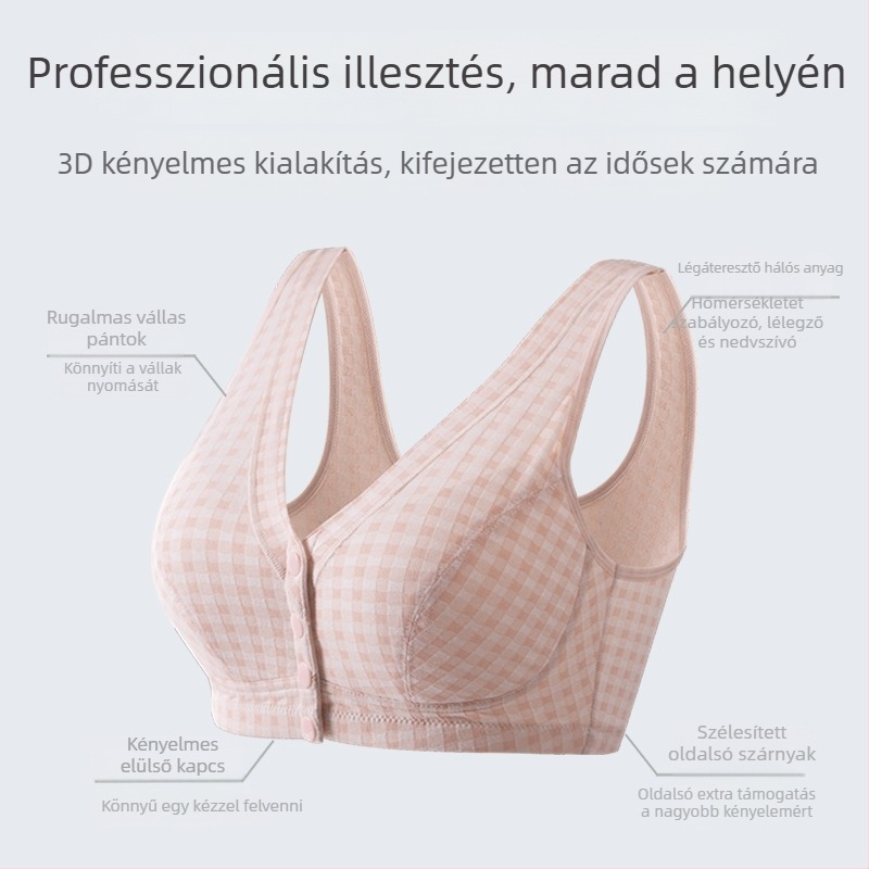 Négy évszak jacquard pamut, plusz méretű melltartó, merevítés nélküli, elől záródás, kényelmes felső