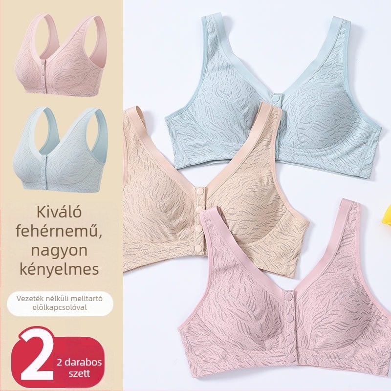 Női elöl záródó melltartó, drót nélküli, teljes kosár, vékony formázott kosár, nylonos kosáranyag, fő anyag pamut, bélés pamut, dupla rögzített vállpántok