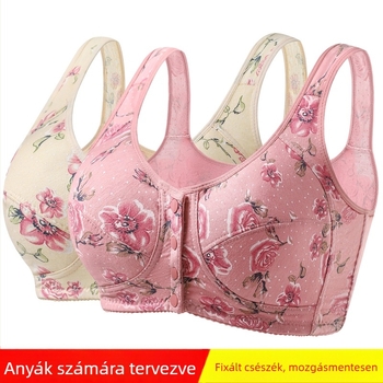 Drót nélküli pamut melltartó elülfő zárással, légáteresztő, vékony formázott kosár, állítható pántok