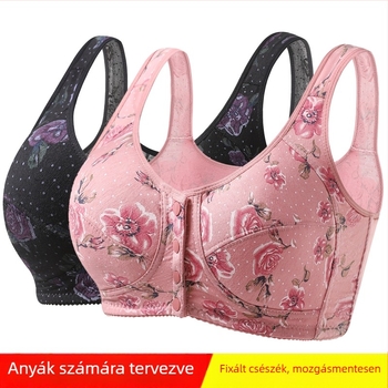Drót nélküli pamut melltartó elülfő zárással, légáteresztő, vékony formázott kosár, állítható pántok