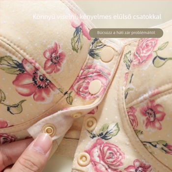 Drót nélküli pamut melltartó elülfő zárással, légáteresztő, vékony formázott kosár, állítható pántok