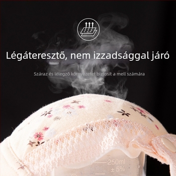 Pamut melltartó, acél nélküli, elől zárható, teljes kosár, vékony formázott kosár, rögzített dupla vállpántok