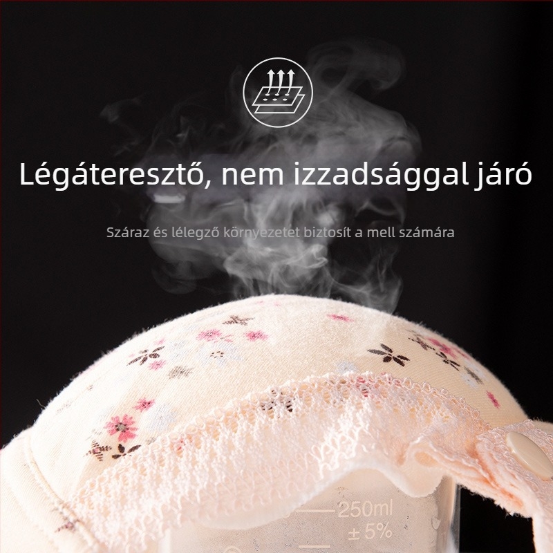 Pamut melltartó, acél nélküli, elől zárható, teljes kosár, vékony formázott kosár, rögzített dupla vállpántok