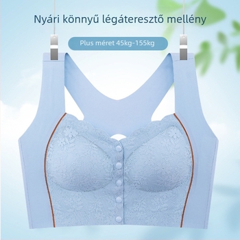 Elöl záródó, vezeték nélküli melltartó csipkével, hosszú mellény-stílusú fazon, teljes kosár, Ice Silk nejlon anyag