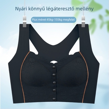 Elöl záródó, vezeték nélküli melltartó csipkével, hosszú mellény-stílusú fazon, teljes kosár, Ice Silk nejlon anyag