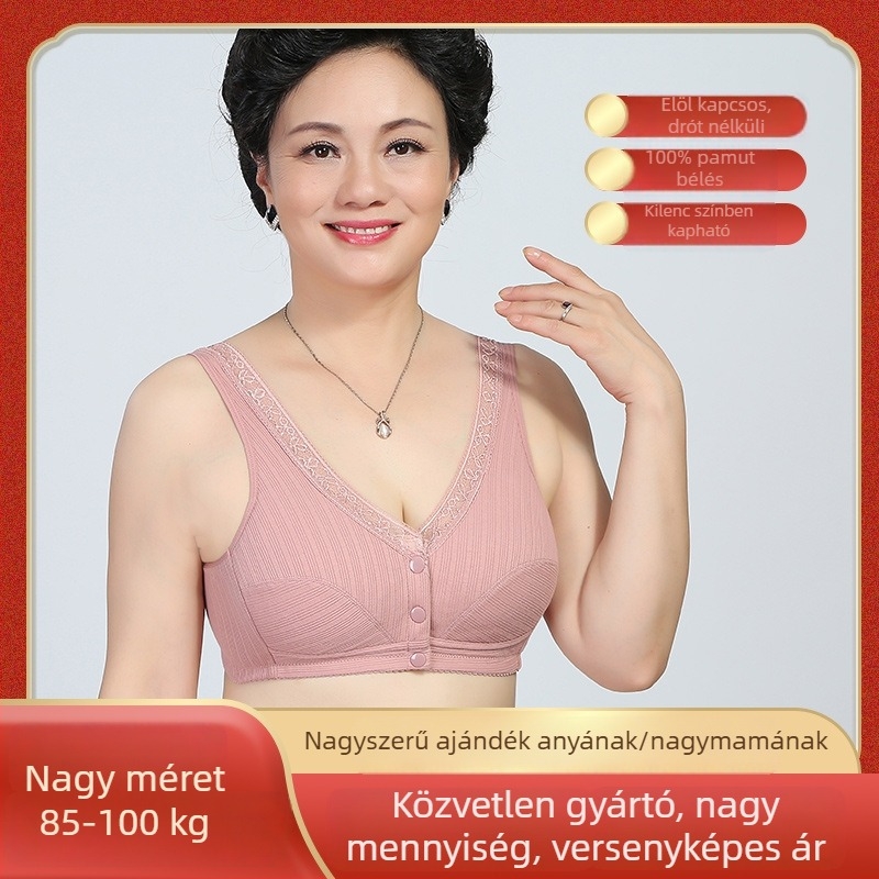 Pamut melltartó drót nélküli, középkorú és idősebb nőknek, nagy méret, előre záródó, vékony fazon