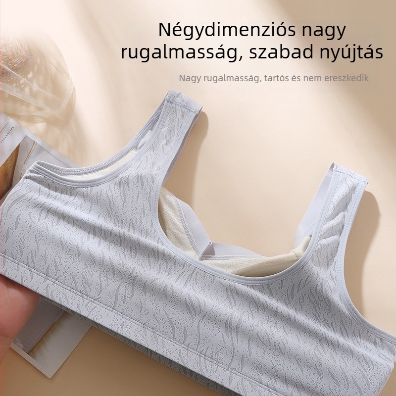 Középkorú nőknek tervezett, merevítő nélküli, vékony fazonú melltartó vest-stílusban, nagy méret, formázó hatás, kényelmes sportos viselet
