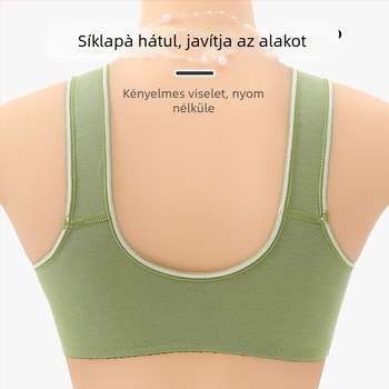 Plusz méretű női melltartó, vest-stílusú, elöl csatolható, vezeték nélküli, pamutból, vékony formázott kosár, állítható vállpántok