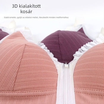 Pamutból készült vezeték nélküli melltartó elülső kapoccsal és vékony formázott kosarakkal, lélegző támogatásért