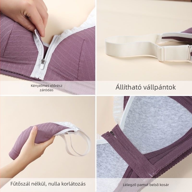 Pamutból készült vezeték nélküli melltartó elülső kapoccsal és vékony formázott kosarakkal, lélegző támogatásért