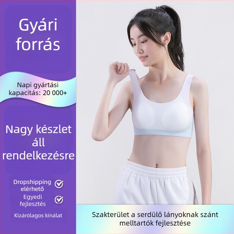 Légáteresztő sportmelltartó tinédzsereknek, 12–18 évesek, rögzített kosárral, varrás nélküli, bőrbarát