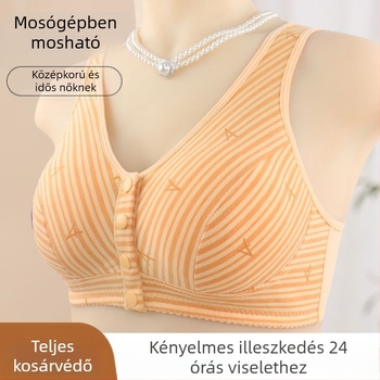 Melltartó mellény-stílusban, drót nélküli, 3/4 kosár, vékony formázott kosár, elöl záró csat, légáteresztő poliészter-pamut anyag
