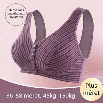 Melltartó mellény-stílusban, drót nélküli, 3/4 kosár, vékony formázott kosár, elöl záró csat, légáteresztő poliészter-pamut anyag