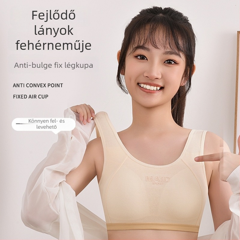 Tinédzsereknek szánt sportmelltartó 100% pamutból, 3/4 kosár, rögzített párnázat, lélegző, izzadság-elvezető