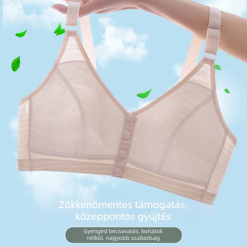 Pamut melltartó elülső záródással anyáknak, lélegző, kosár 3/4, vékony kosár, rögzített dupla vállpántok