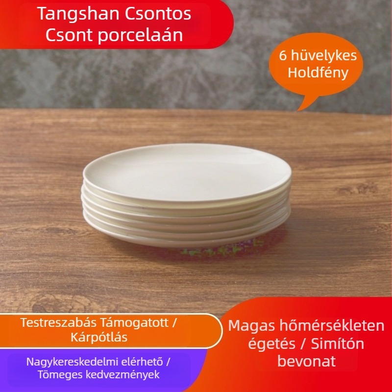 Csontporcelán lapos tál (>45% csontporcelán), kerek, egyszínű, mikrohullámú sütőben használható