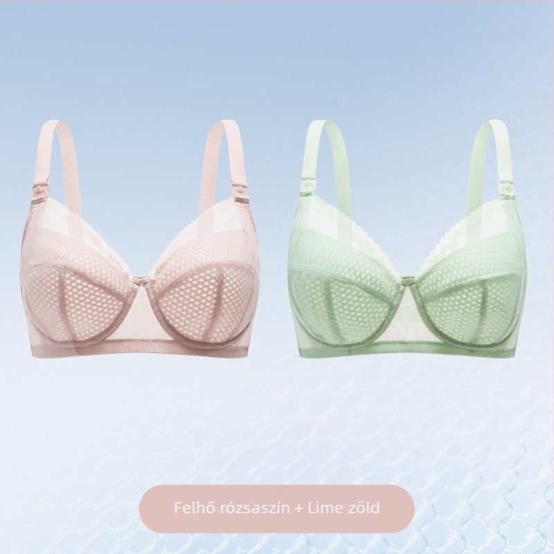 Szoptatós melltartó ultra vékony, formázott kosarakkal, csipkével, vezeték nélküli, hátul négy sor kapoccsal, légáteresztő nylon-keverék, minden szakaszhoz
